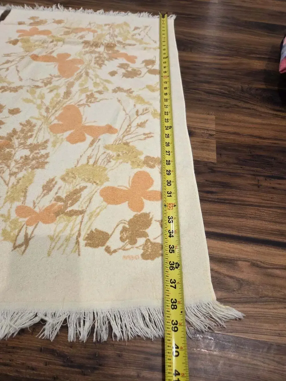 Vintage Cannon Towel Set 3 Piece Retro Floral Butterfly Fringe Yellow Orange